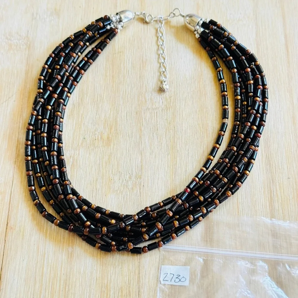Jay King DTR Desert Rose Trading Necklace Black Gold Coral beaded Sterling 925